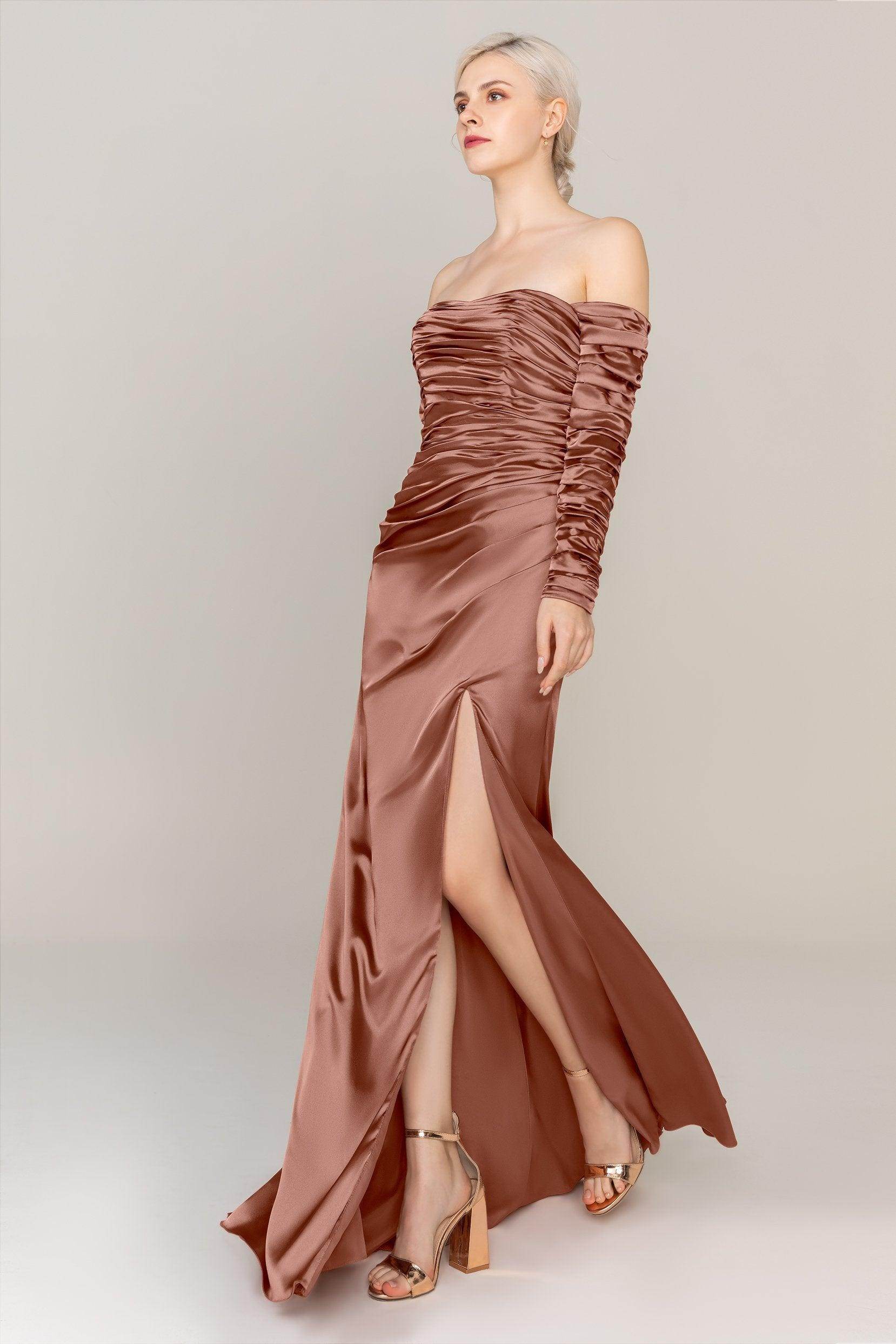 Sheath Sweep Train Luxe Satin Dress CS0316 - COCOMELODY